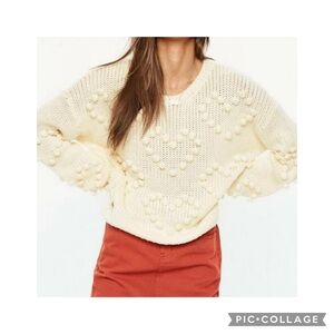 Missguided Heart Bobble Pom Cream Knit Sweater